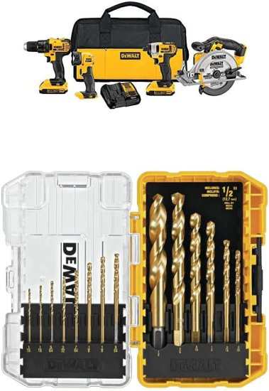 Dewalt デウォルト DCK421D2 20V MAX Lithium-Ion 4-Tool Combo Kit 2.0Ah with Titanium Speed Tip Drill Bit Set