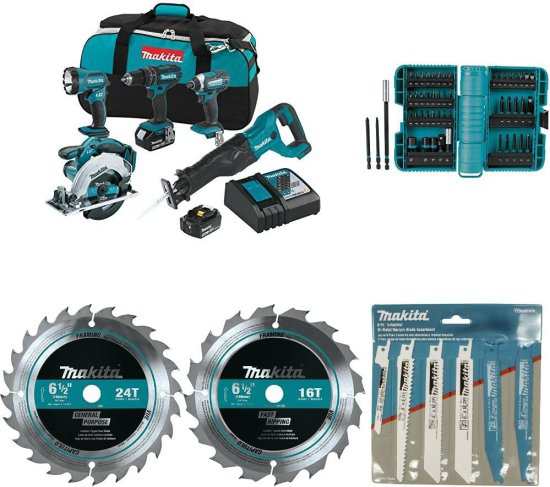 Makita マキタ XT505 18V LXT Lithium-Ion Cordless 5-Pc. Combo Kit with with A-98348 ImpactX 50 Pc. Driver Bit Set with 723086-A-A