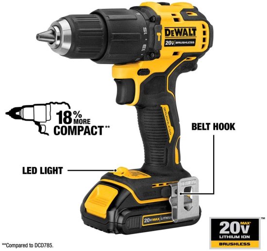 Dewalt デウォルト ATOMIC 20V MAX Hammer Drill, Cordless, Compact, 1/2-Inch, Tool Only (DCD709B)