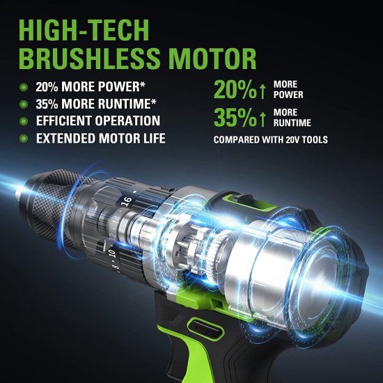 Greenworks 24V Brushless Cordless Hammer Drill Kit, Batteries and Charger Included, with 60-Piece Multi-Material Drill + Drive Bit Set_2