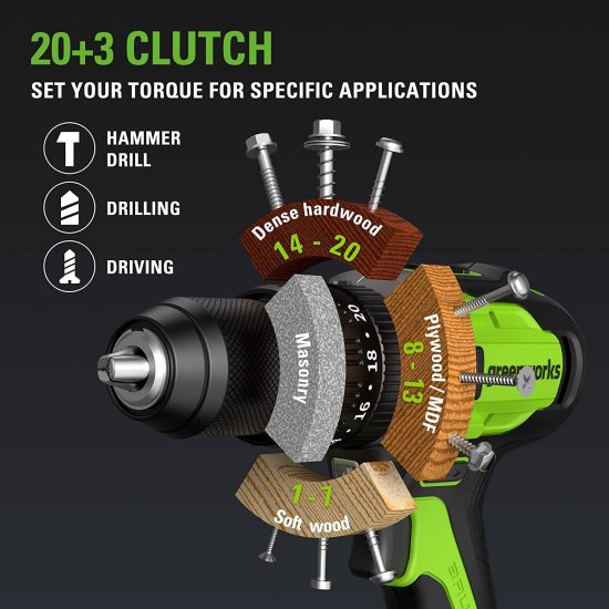 Greenworks 24V Brushless Cordless Hammer Drill Kit, Batteries and Charger Included, with 60-Piece Multi-Material Drill + Drive Bit Set_3