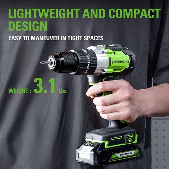 Greenworks 24V Brushless Cordless Hammer Drill Kit, Batteries and Charger Included, with 60-Piece Multi-Material Drill + Drive Bit Set_4
