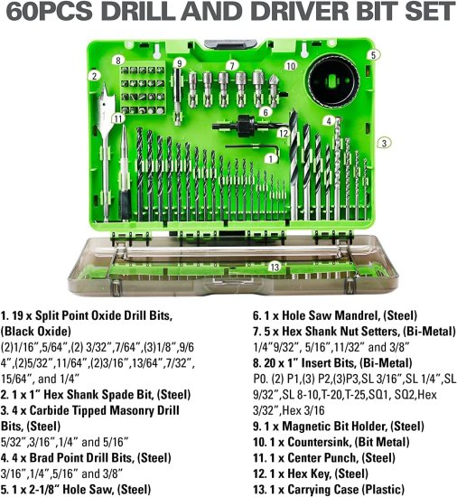 Greenworks 24V Brushless Cordless Hammer Drill Kit, Batteries and Charger Included, with 60-Piece Multi-Material Drill + Drive Bit Set_6