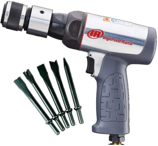 Ingersoll Rand 123MAXK Short Barrel Air Hammer Kit, 5 PC Chisel Set, Quick Change Retainer, Carrying Case, Anti Vibration Power Tool, 3530 BPM,
