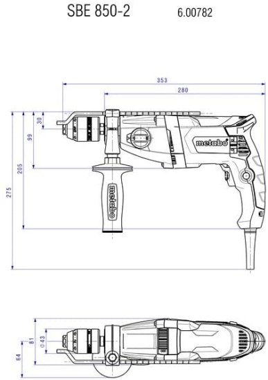 Metabo - 1/2" Hammer Drill - 0-1, 100/0-3, 100 Rpm - 7Amp (600782620 850-2), Hammer Drills_6