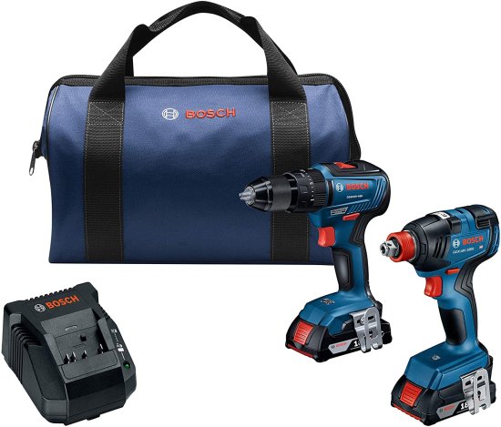 BOSCH ボッシュ GXL18V-240B22 18V 2-Tool Combo Kit with 1/2 In. Hammer Drill/Driver, Freak 1/4 In. and 1/2 In. Two-In-One Bit/Socket Impact Drive