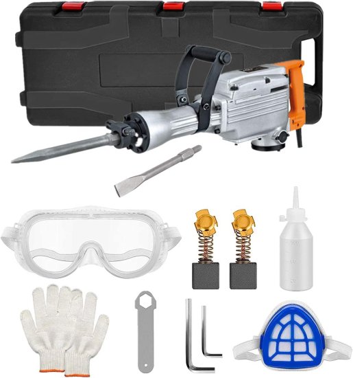 CCTi 2200 Watt Electric Demolition Jack Hammer 1400 BPM Concrete Breaker, includes Point and Flat Chisels (Model: CDH65A)_2