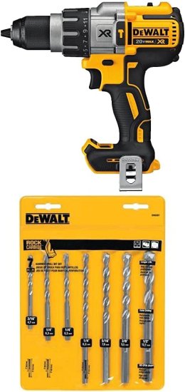 Dewalt デウォルト 20V MAX XR Hammer Drill, Brushless, 3-Speed, Tool Only (DCD996B) & Masonry Drill Bit Set, Percussion, 7-Piece (DW5207)