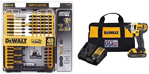 Dewalt デウォルト DCF885C1 20V Max 1/4" Impact Driver Kit, with DWA2T40IR IMPACT READY FlexTorq Screw Driving Set, 40-Piece