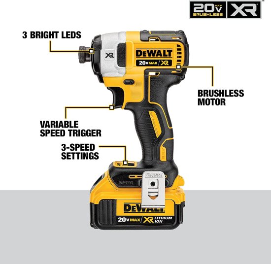 Dewalt デウォルト 20V MAX* XR Impact Driver Kit, Brushless, 3-Speed, 1/4-Inch, 4.0-Ah (DCF887M2)_2