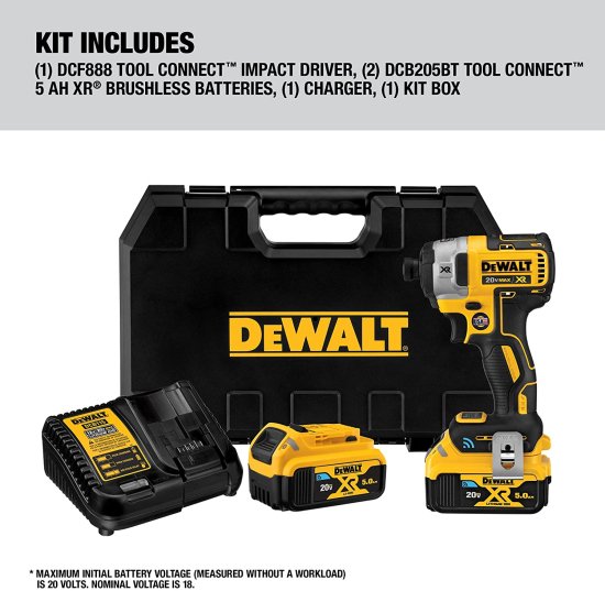 Dewalt デウォルト 20V MAX* XR Impact Driver with Bluetooth Kit (DCF888P2BT)_1