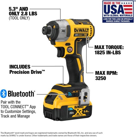 Dewalt デウォルト 20V MAX* XR Impact Driver with Bluetooth Kit (DCF888P2BT)_2