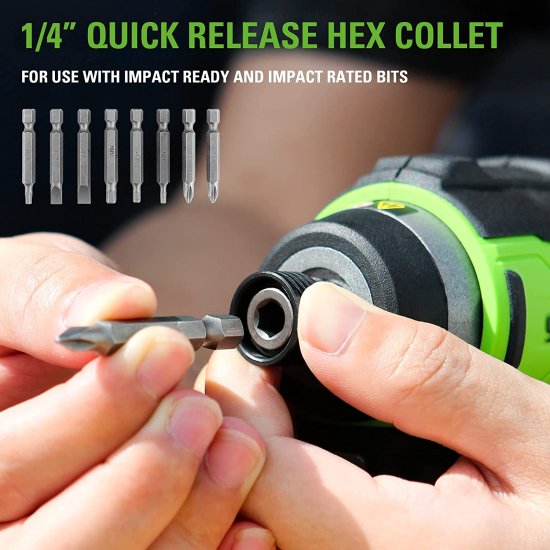 Greenworks 24V Cordless Impact Driver Kit - Brushless, 1950 In-lbs Torque, 2 Batteries & Charger, 8pc Bit Set - View #2