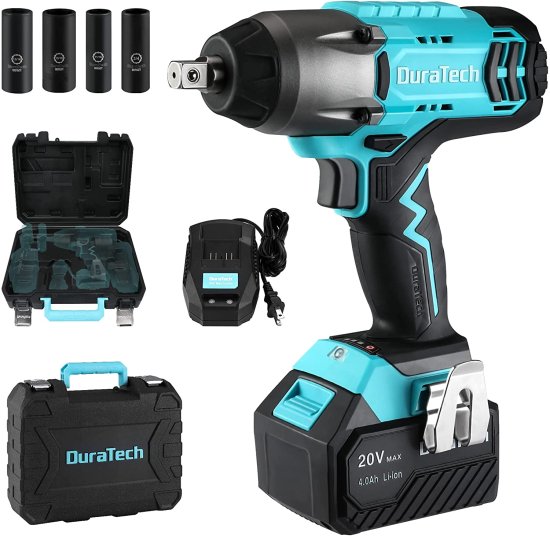 DURATECH 20V Cordless Impact Wrench, 330 Ft-lbs High Torque Wrench, 1/2-inch Sockets Cr-v Steel, 4.0A Large Capacity Battery and Fast Charger In 20,700円