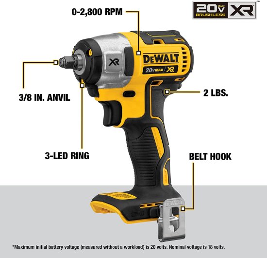 Dewalt デウォルト 20V MAX XR Cordless Impact Wrench with Hog Ring, 3/8-Inch, Tool Only (DCF890B)_1