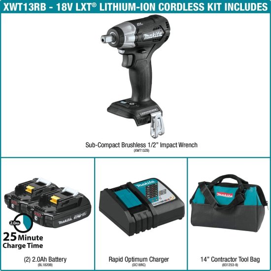 Makita マキタ XWT13RB 18V LXT Sub-Compact 1/2" Impact Wrench_2
