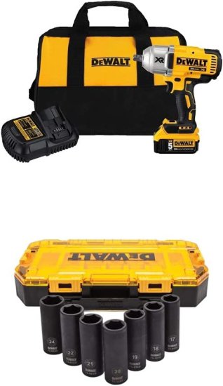 Dewalt デウォルト DCF899P1 20V MAX XR Brushless High Torque 1/2" Impact Wrench Kit with Detent Anvil and 7PC Metric 1/2 Deep Drive Impact Socket