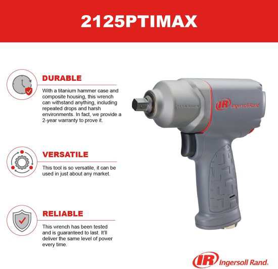 Ingersoll Rand 2125PTiMAX 1/2 Pin Type, Industrial-Grade Impact Wrench