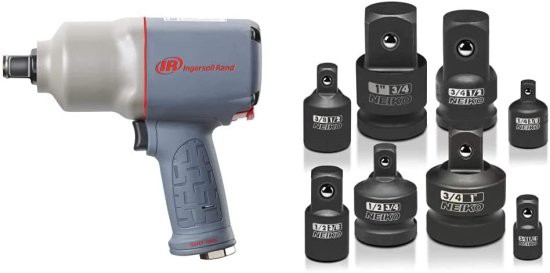 Ingersoll Rand 2145QiMAX 3/4-Inch Drive Air Impact Wrench with Quiet Technology & Neiko 30223A Impact Adapter and Reducer Set 8