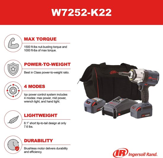 Ingersoll Rand W7252-K22 1/2" Cordless Impact 2 Batt Kit_2