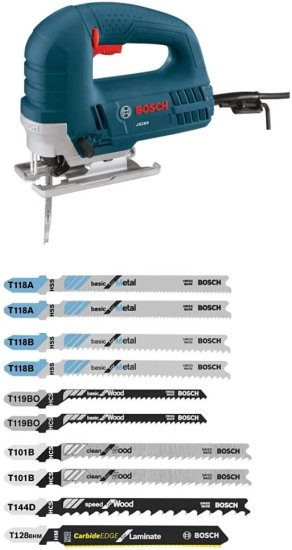 BOSCH ボッシュ JS260 120-Volt Top-Handle Jigsaw,Blue,6.0 Amp with 10 pc. Laminate/Wood/Metal T-Shank Jig Saw Blade Set