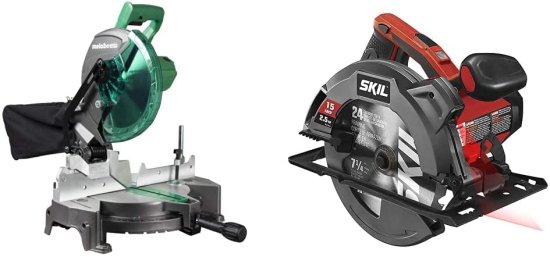 Metabo HPT 10-Inch Compound Miter Saw, Large Table, 10" 24T TCT Miter Saw Blade (C10FCGS) & SKIL 15 Amp 7-1/4 Inch Circular Saw with Single Beam