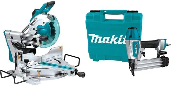 Makita マキタ LS1019L 15-Amp 10 in. Dual-Bevel Sliding Compound Miter Saw with Laser with AF506 Pneumatic 18-Gauge, 2 Inch Brad Nailer