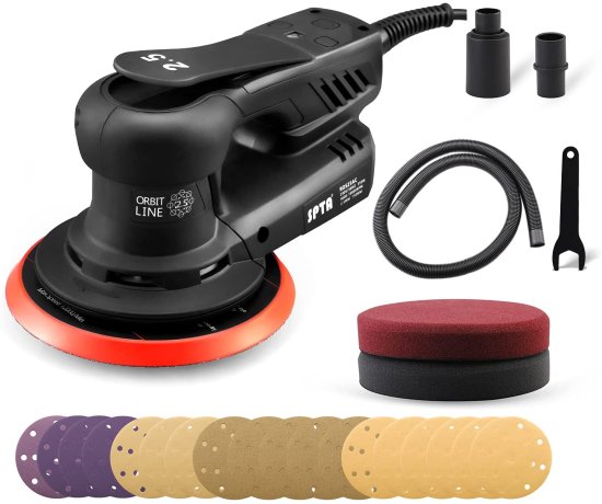 Electric Orbit Sander, SPTA 350W 150mm Random Orbit Sander, Variable Speed 4000-10000RPM, Digital Display Speed Controller, 2.5mm Orbit with San