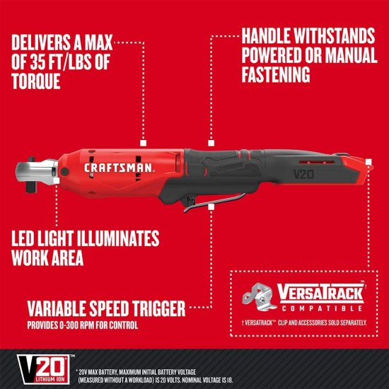 CRAFTSMAN CMCF930B V20* Cordless 3/8" Drive Cordless Ratchet (Tool Only)