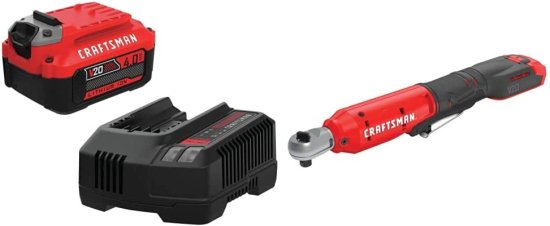 CRAFTSMAN V20 Craftsman Battery, Power Tool Kit, Charger Included, 4.0-Ah (CMCB204-CK) with CRAFTSMAN CMCF930B V20 Cordless 3/8" Drive Cordless