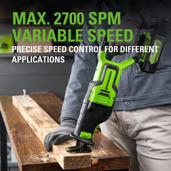 Greenworks 24V Brushless Reciprocating Saw Kit, 4Ah USB (Power Bank) Battery and Charger_2