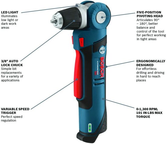 BOSCH ボッシュ PS11N 12V Max 3/8 In. Angle Drill (Bare Tool), Blue_1