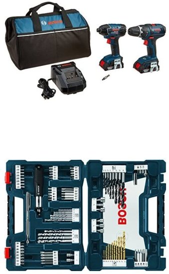 BOSCH ボッシュ CLPK232-181 18V 2-Tool Combo Kit (Drill/Driver & Impact Driver) with (2) 2.0 Ah Batteries and 91-pc drill and drive bit set