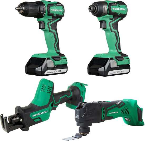 Metabo HPT 18V MultiVolt 4-Piece Sub Compact Cordless Combo Kit | Drill/Driver | Impact Driver | One-Handed Reciprocating Saw |