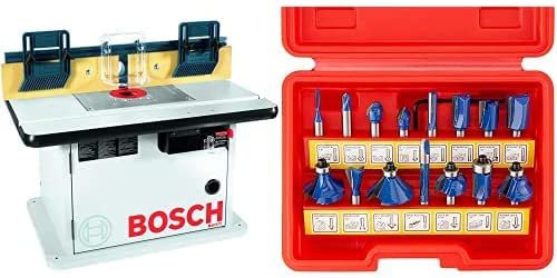 BOSCH ボッシュ Cabinet Style Router Table RA1171 & Hiltex? 10100 Tungsten Carbide Router Bits | 15-Piece Set