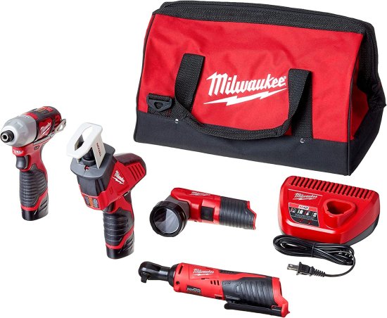 Milwaukee 2498-25 M12 12-Volt Lithium-Ion Cordless Combo Kit (5-Tool) with (2) 1.5Ah Batteries, Charger and Tool Bag