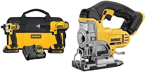 Dewalt デウォルト DCK240C2 20v Lithium Drill Driver/Impact Combo Kit (1.3Ah) with DCS331B 20-Volt MAX Li-Ion Jig Saw (Tool Only)