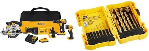 Dewalt デウォルト DCK423D2 20V MAX 4-Tool Combo Kit with Titanium Speed Tip Drill Bit Set