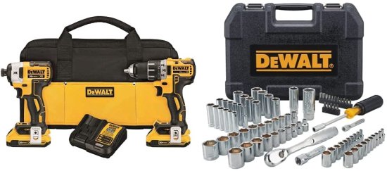 Dewalt デウォルト DCK283D2 20V MAX XR Compact Cordless Drill/Driver & Impact Driver Combo Kit with DWMT81531 84Pc Mechanics Tool Set