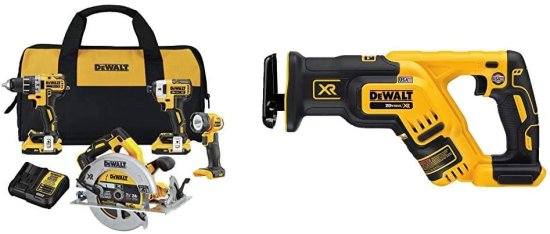 Dewalt デウォルト 20V MAX XR Brushless Combo Kit, Compact 4-Tool (DCK483D2) &amp; 20V MAX XR Reciprocating Saw, Compact, Tool Only (DCS367B)