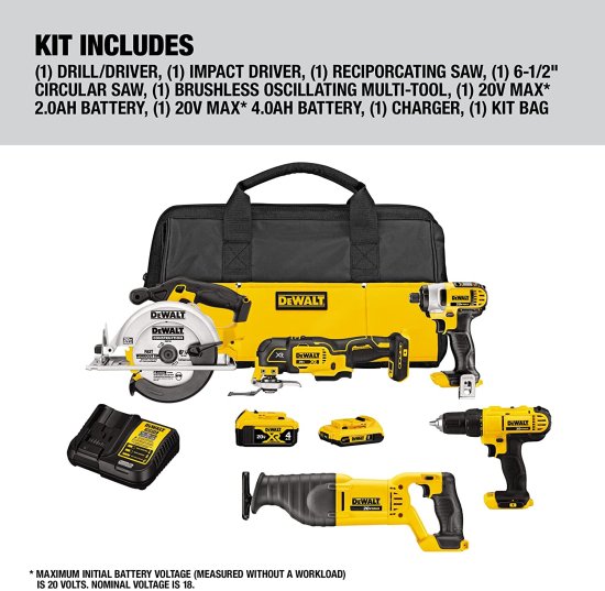 Dewalt デウォルト 20V MAX* Cordless Drill Combo Kit , 5-Tool (DCK551D1M1)_6