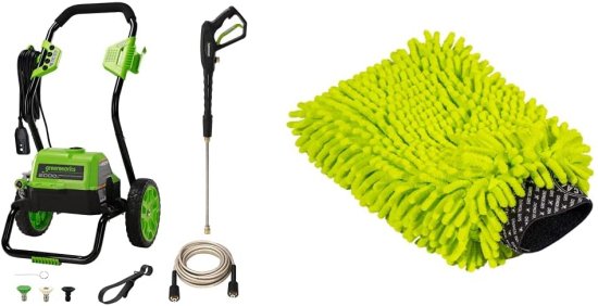 Greenworks 2000 Max PSI @ 1.1 GPM (13 Amp) Electric Pressure Washer (Black Frame) &amp; Chemical Guys Chenille Premium Scratch-Free Microfiber Wash