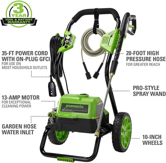 Greenworks 2000 Max PSI @ 1.1 GPM (13 Amp) Electric Pressure Washer (Black Frame) &amp; Chemical Guys Chenille Premium Scratch-Free Microfiber Wash_2