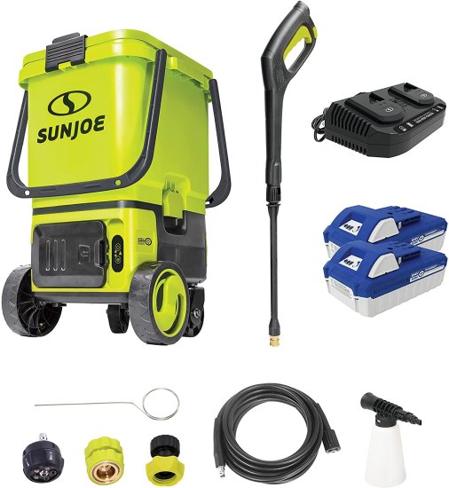 Sun Joe 24V-X2-PW1200 1196 Max PSI 1 GPM 48-Volt iON+ Cordless Portable Pressure Washer Kit w/ 2 x 4.0-Ah Batteries and Charger