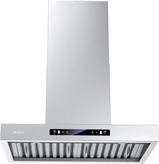 IKTCH 30 inches Wall Mount Range Hood, 900 CFM Stainless Steel Kitchen Chimney Vent with Gesture Sensing & Touch Control Switch Panel, 2 Pcs Adj