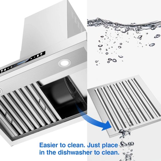 IKTCH 30 inches Wall Mount Range Hood, 900 CFM Stainless Steel Kitchen Chimney Vent with Gesture Sensing & Touch Control Switch Panel, 2 Pcs Adj_4