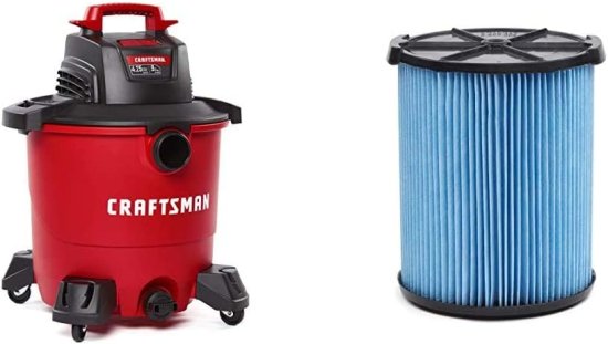 CRAFTSMAN CMXEVBE17590 9 Gallon 4.25 Peak HP Wet/Dry Vac, Portable Shop Vacuum with Attachments &amp; CMXZVBE38751 Fine Dust Wet/Dry Vac Filter for