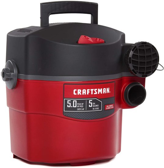 CRAFTSMAN CMXEVBE17925 5 Gallon 5.0 Peak HP Wet/Dry Wall Vac, Wall-Mounted Shop Vacuum with Attachments