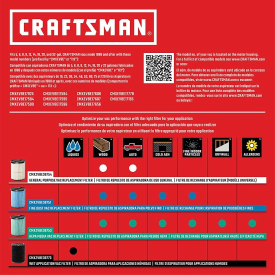 CRAFTSMAN CMXEVBE17596 20 Gallon 6.5 Peak HP Wet/Dry Vac, Heavy-Duty Shop Vacuum with Attachments , Red_6