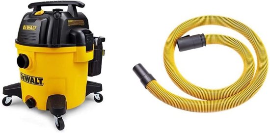 Dewalt デウォルト DXV10P 10 Gallon Quiet Poly Wet Dry Vacuum Yellow & DXVA19-2500 Ultra Durable Hose 1-7/8", Yellow